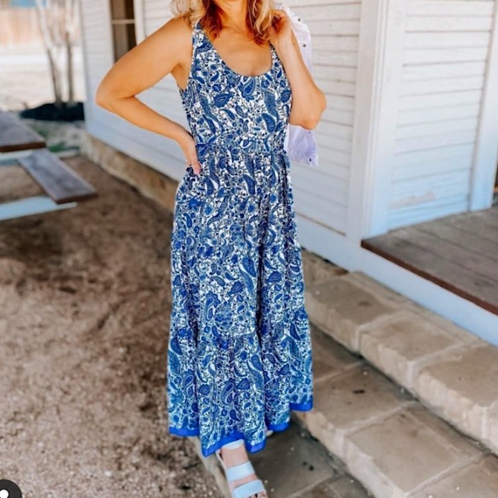 Blue Paisley/Multi Print Maxi Dress NWOT
